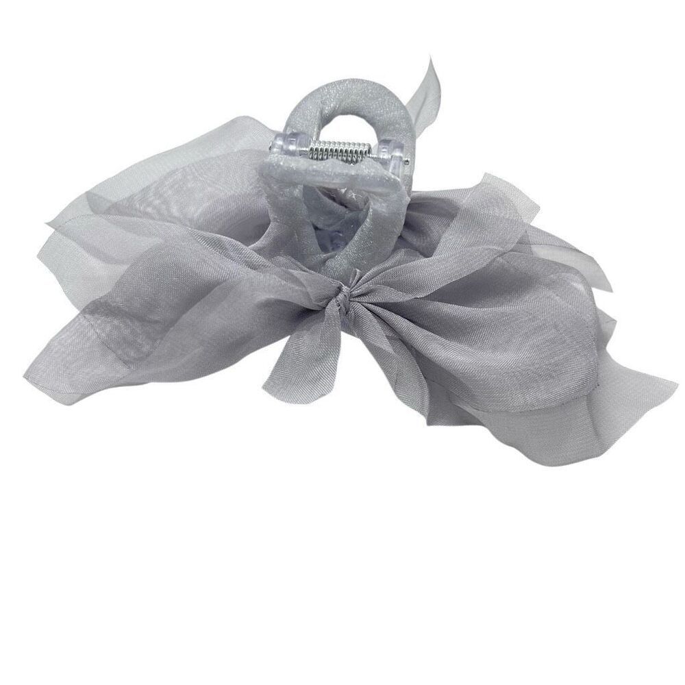 Romantic Grey Tulle Bow Hair Claw Clip – Soft Chiffon Mesh Hair Accessory